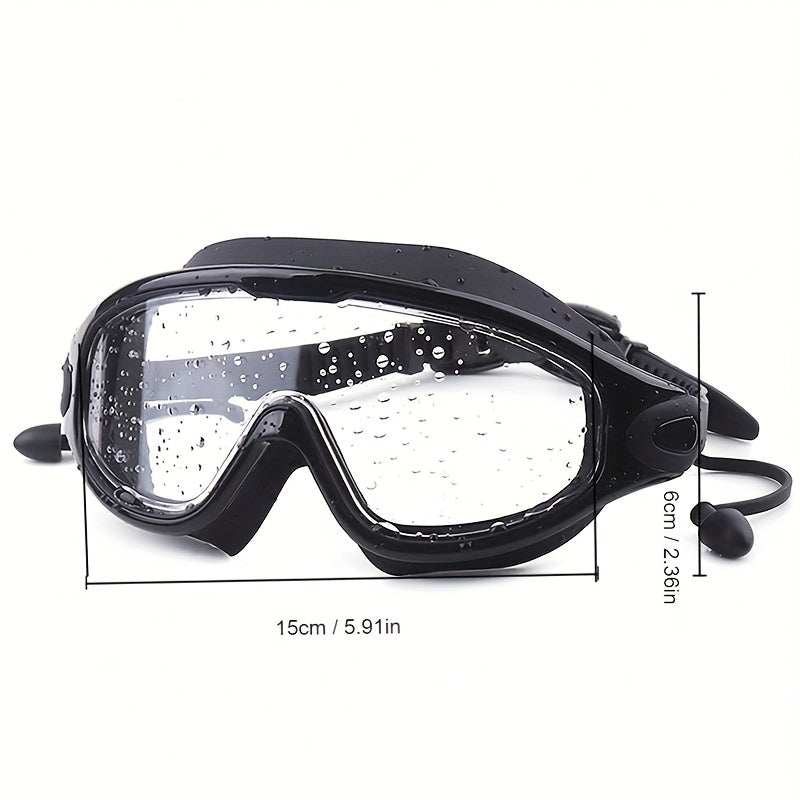 Large Frame Silicone Swim Goggles Anti fog Waterproof Clear Visor