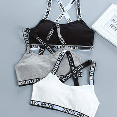 Girls Sports Bra Letter Print Cross Strap No Steel Ring Comfortable Underwear
