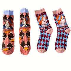 5 Pairs Men's Novelty Socks Vintage Cartoon Patterns Christmas Gift