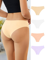 4pcs Seamless Solid Briefs Comfy Breathable Stretchy Intimates Panties