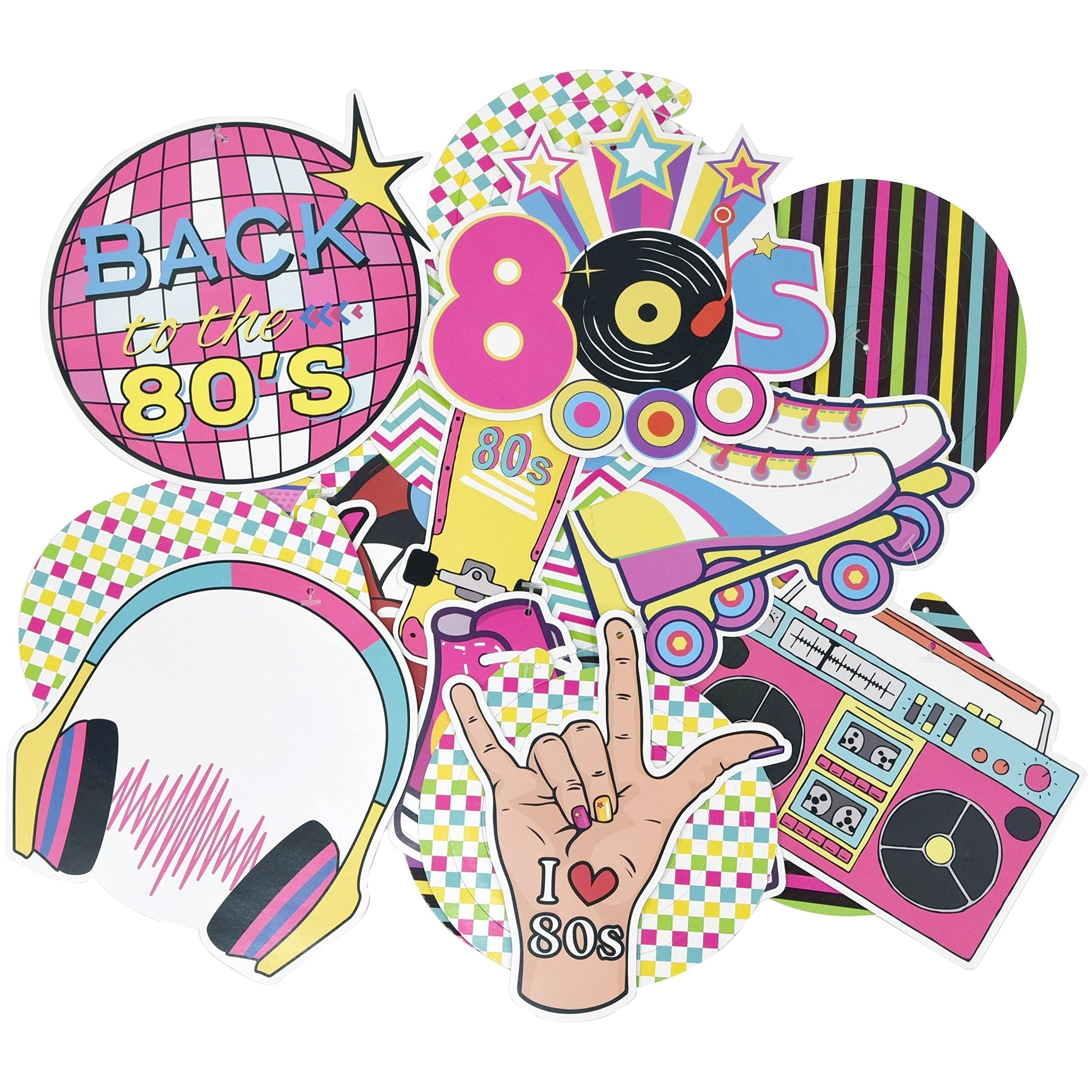 30pcs 80s Hip Hop Neon Swirls Ceiling Decorations for Back to the 80s Party