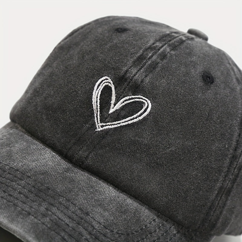 Cotton Vintage Heart Embroidered Baseball Cap Adjustable Dad Hat