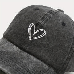 Cotton Vintage Heart Embroidered Baseball Cap Adjustable Dad Hat