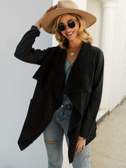Waterfall Collar Solid Coat Casual Long Sleeve Open Front Outerwear