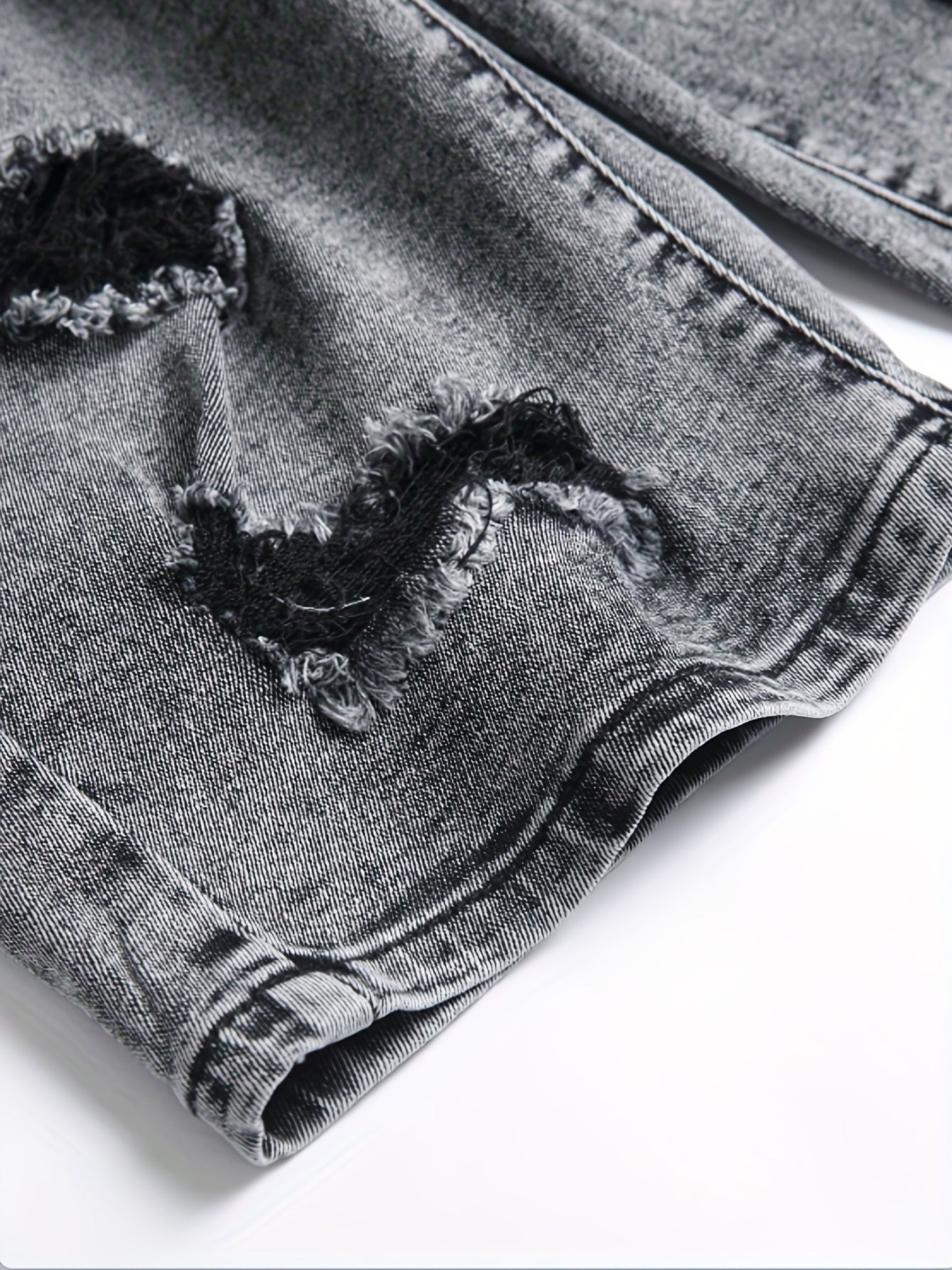 Men's Distressed Denim Shorts Medium Stretch Casual Street Style