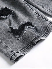 Men's Distressed Denim Shorts Medium Stretch Casual Street Style