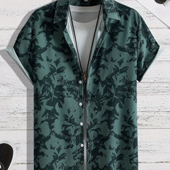 Flower Silhouette Pattern Men's Short Sleeve Hawaiian Shirt