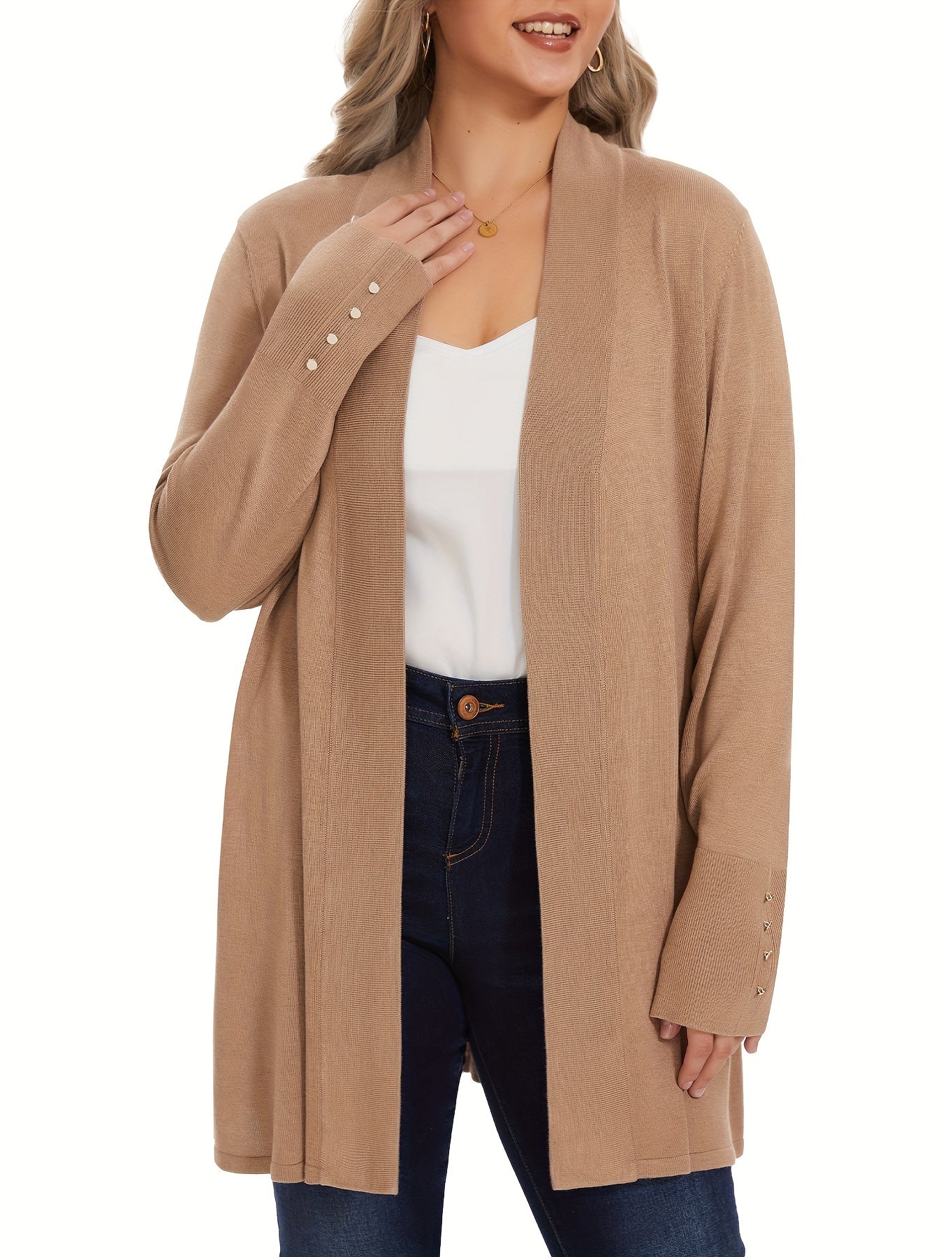 Solid Long Sleeve Open Front Cardigan