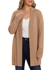 Solid Long Sleeve Open Front Cardigan