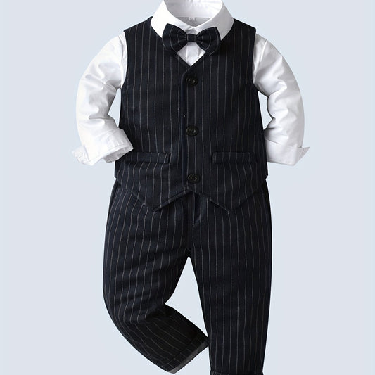 Baby Boys Gentleman Outfits Long Sleeve Button Up Bowtie Shirts Suit Pants
