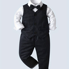 Baby Boys Gentleman Outfits Long Sleeve Button Up Bowtie Shirts Suit Pants