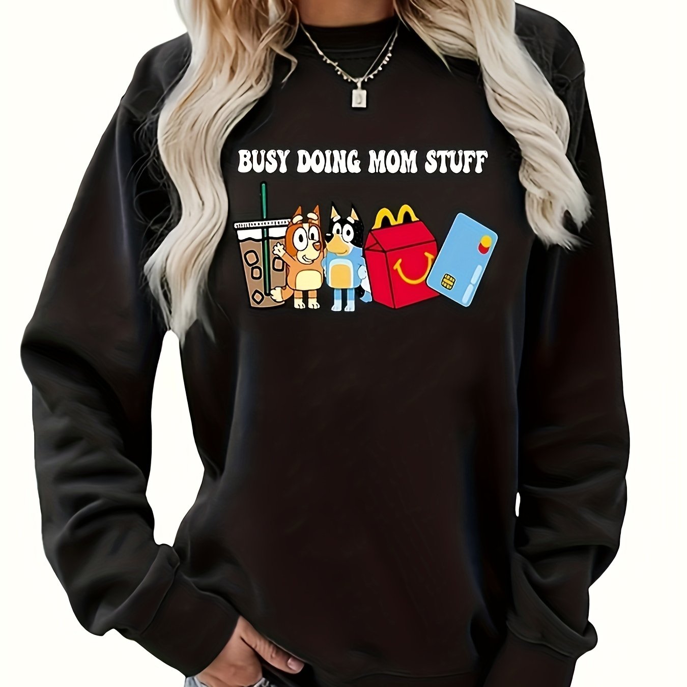Letter & Cartoon Print Crew Neck Sweatshirt