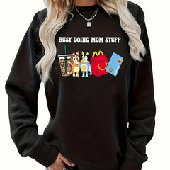 Letter & Cartoon Print Crew Neck Sweatshirt
