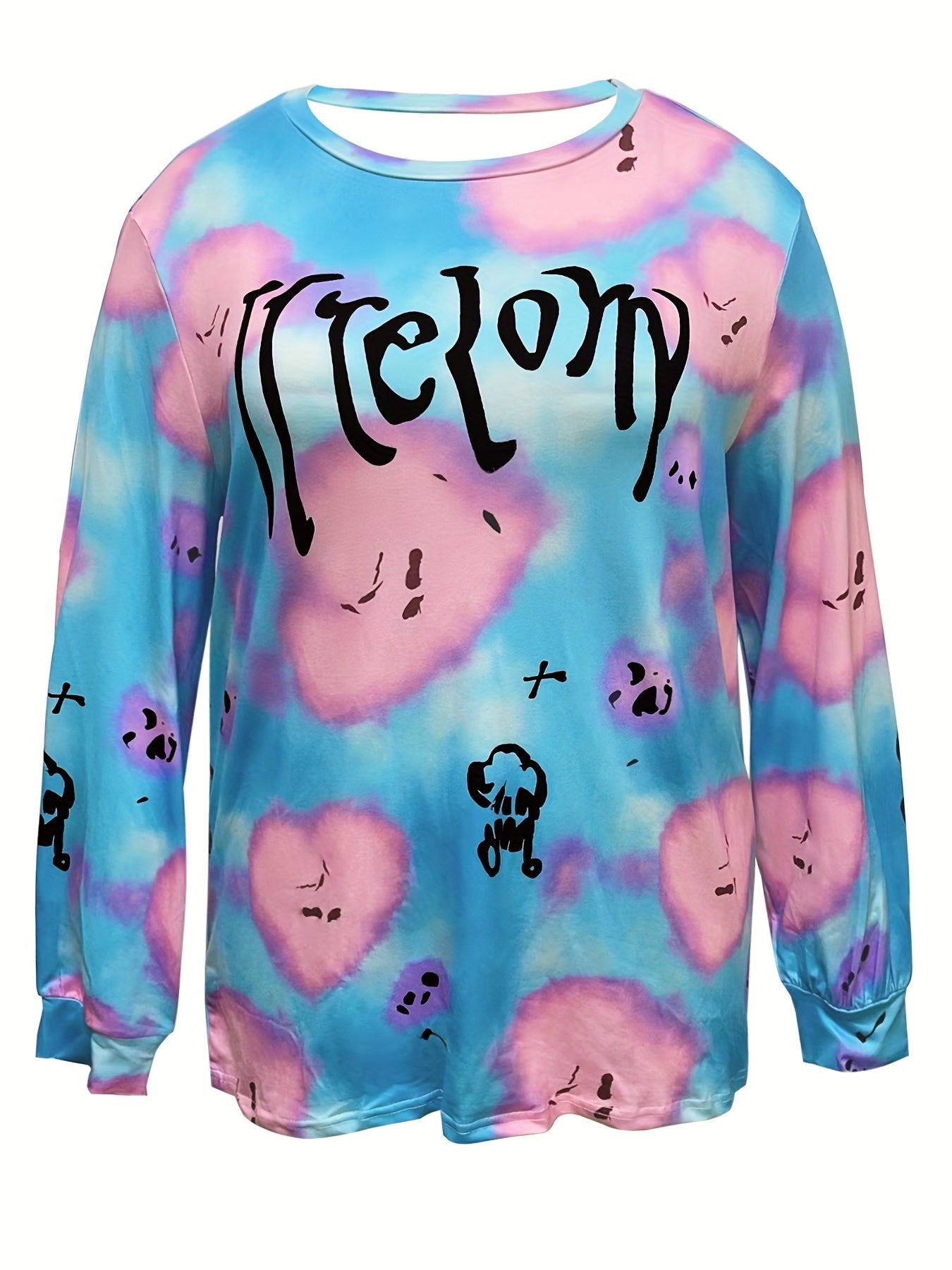 Halloween Sports Top Women's Plus Tie Dye & Grajson Round Neck Top