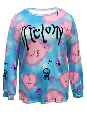 Halloween Sports Top Women's Plus Tie Dye & Grajson Round Neck Top