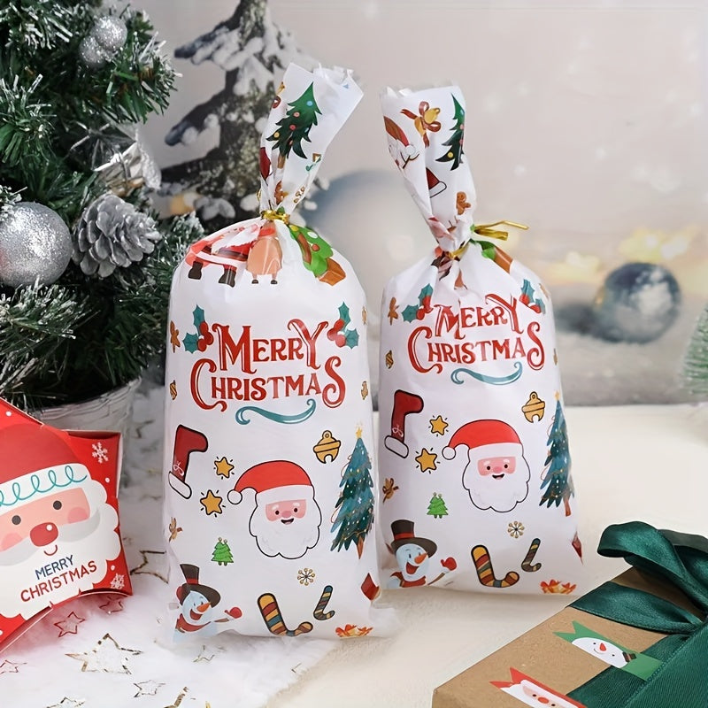 50pcs Cartoon Christmas Theme Transparent Candy Packaging Bags