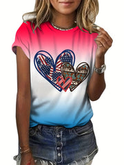 Summer Hearts Shape American Flag Tie Dye T-shirt Short Sleeves