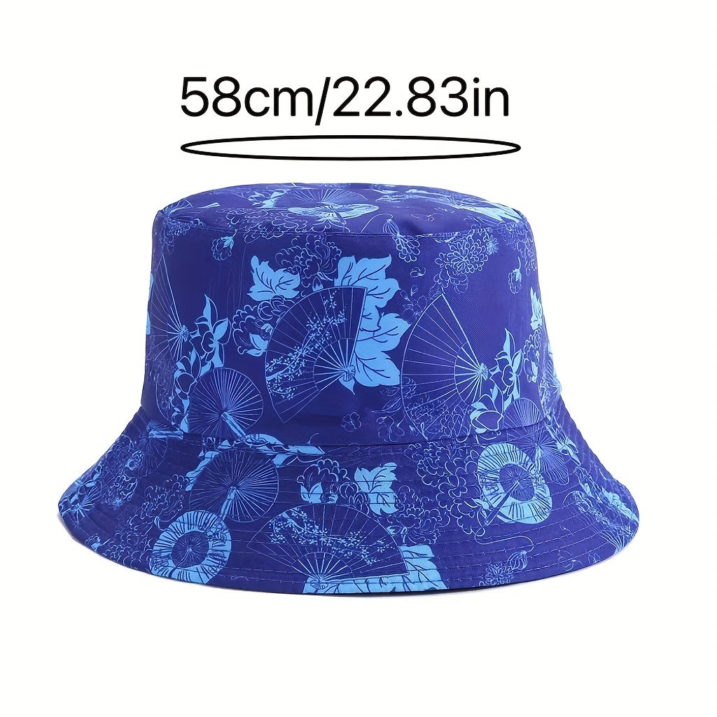 Double Sided Fan Print Bucket Hat for Men Women