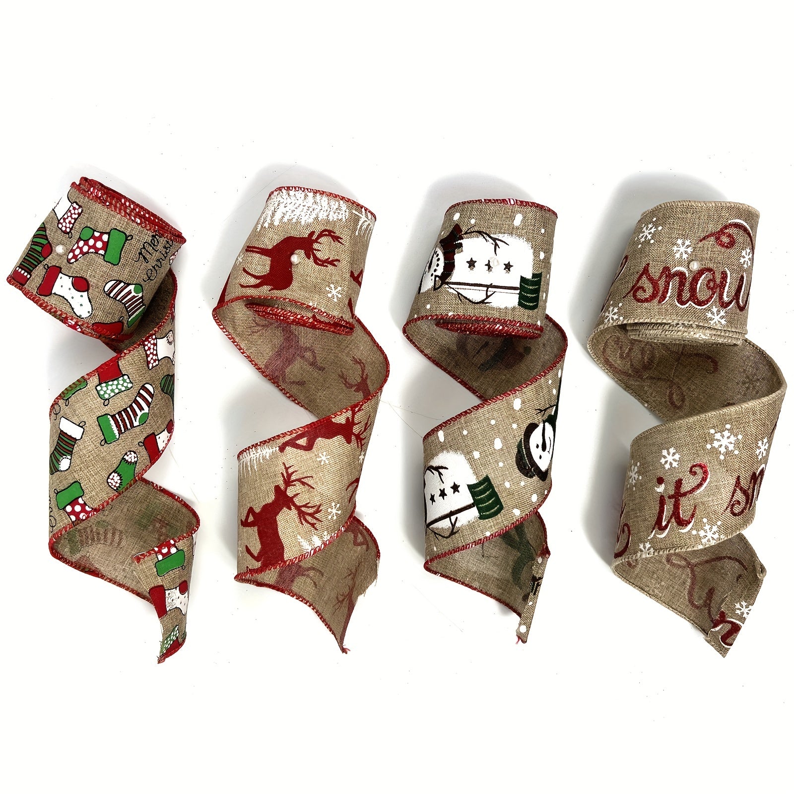 Christmas Wired Burlap Ribbon - Red Ribbon for Christma