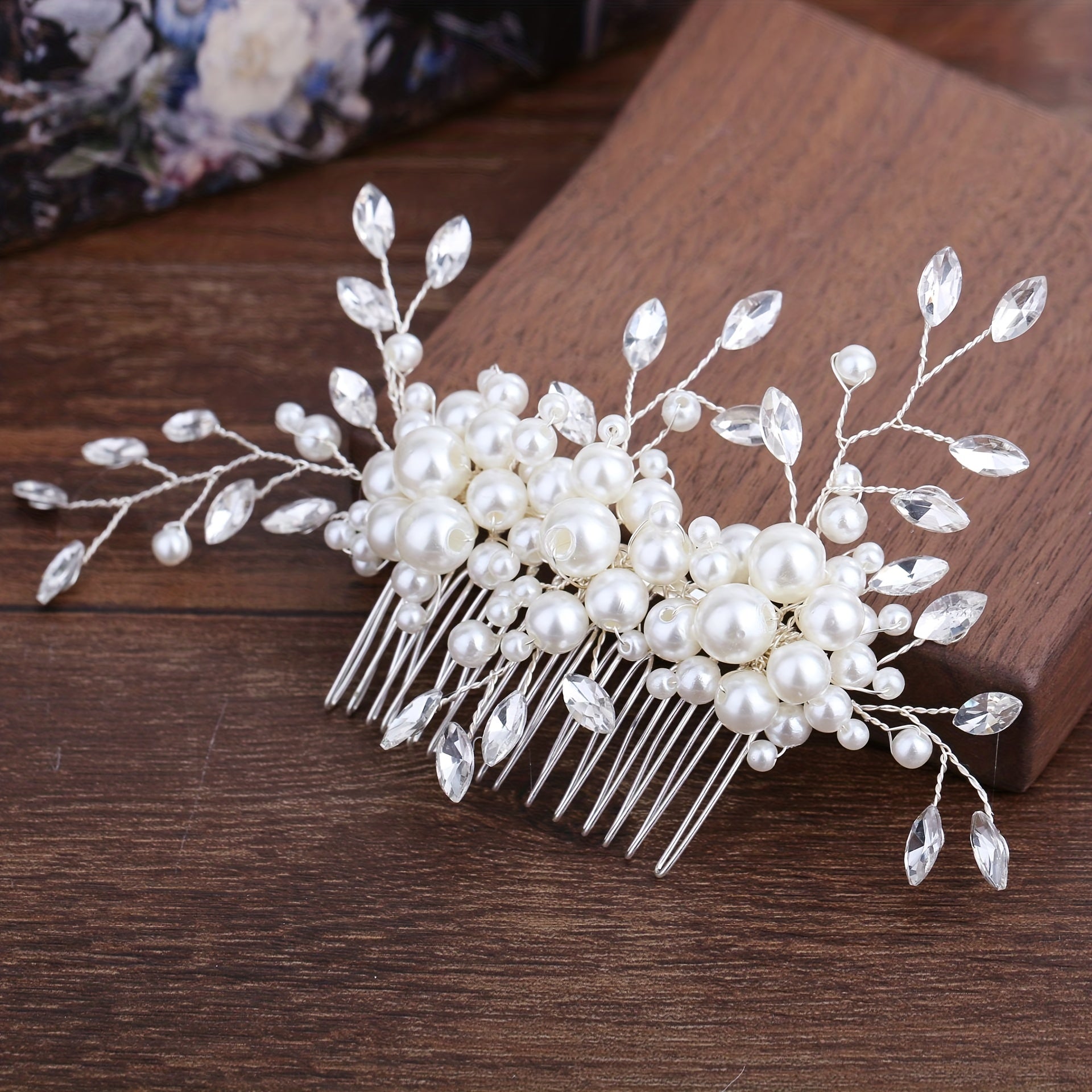 Bridal Crystal Faux Pearl Hair Comb Wedding Hair Accessories