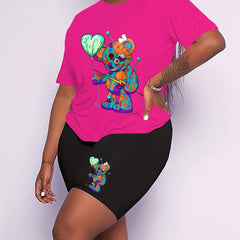 Women's Plus Bear Print Top & Shorts 2 Piece Set