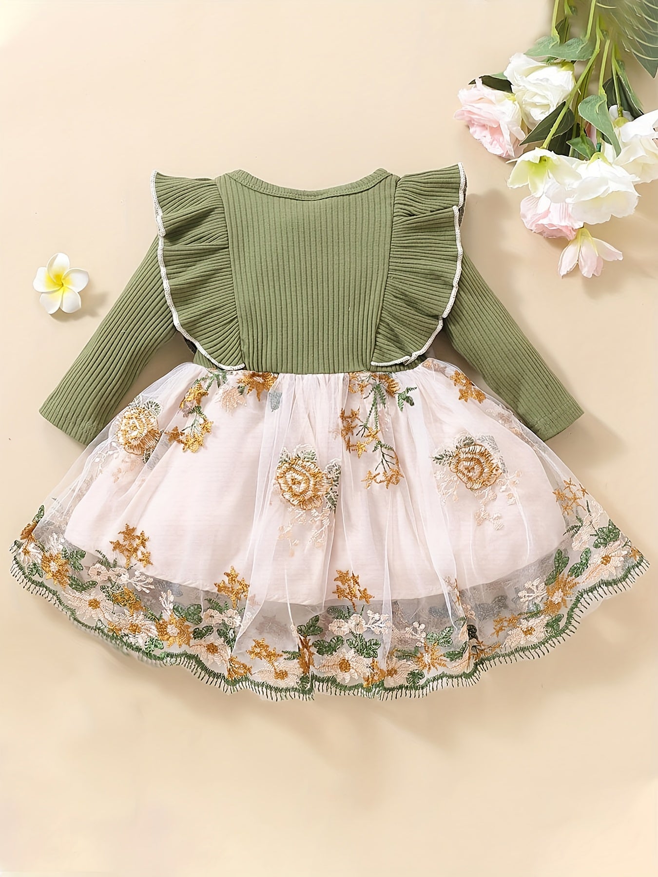 Floral Patchwork Bowknot Ruffle Sleeve Dress for Baby