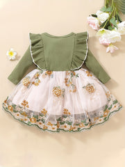Floral Patchwork Bowknot Ruffle Sleeve Dress for Baby