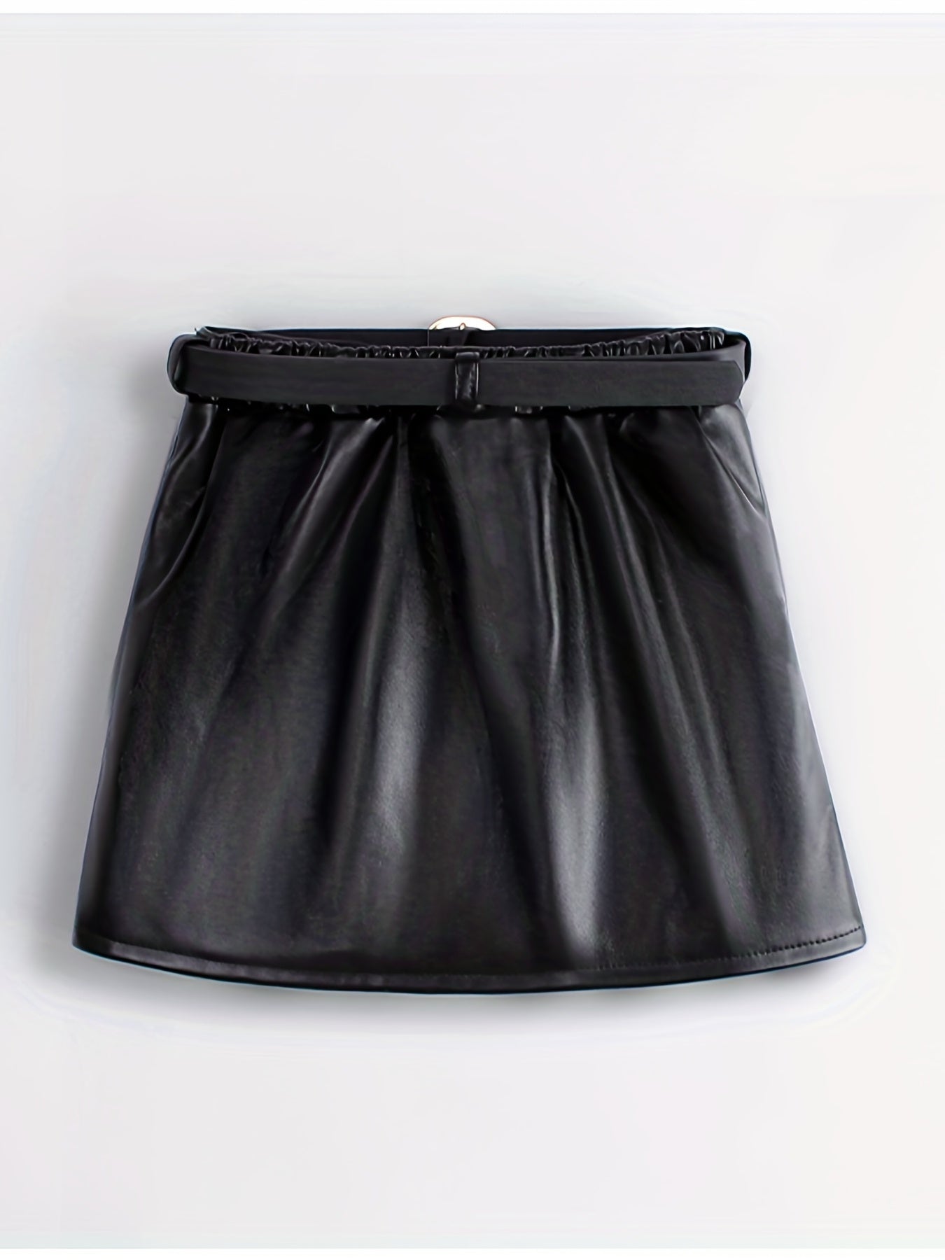 Toddler Girls Casual PU Leather Skirt With Belt