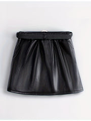 Toddler Girls Casual PU Leather Skirt With Belt