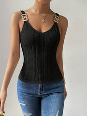 Solid Chain Knitted Tank Top Sleeveless Casual Tank Top