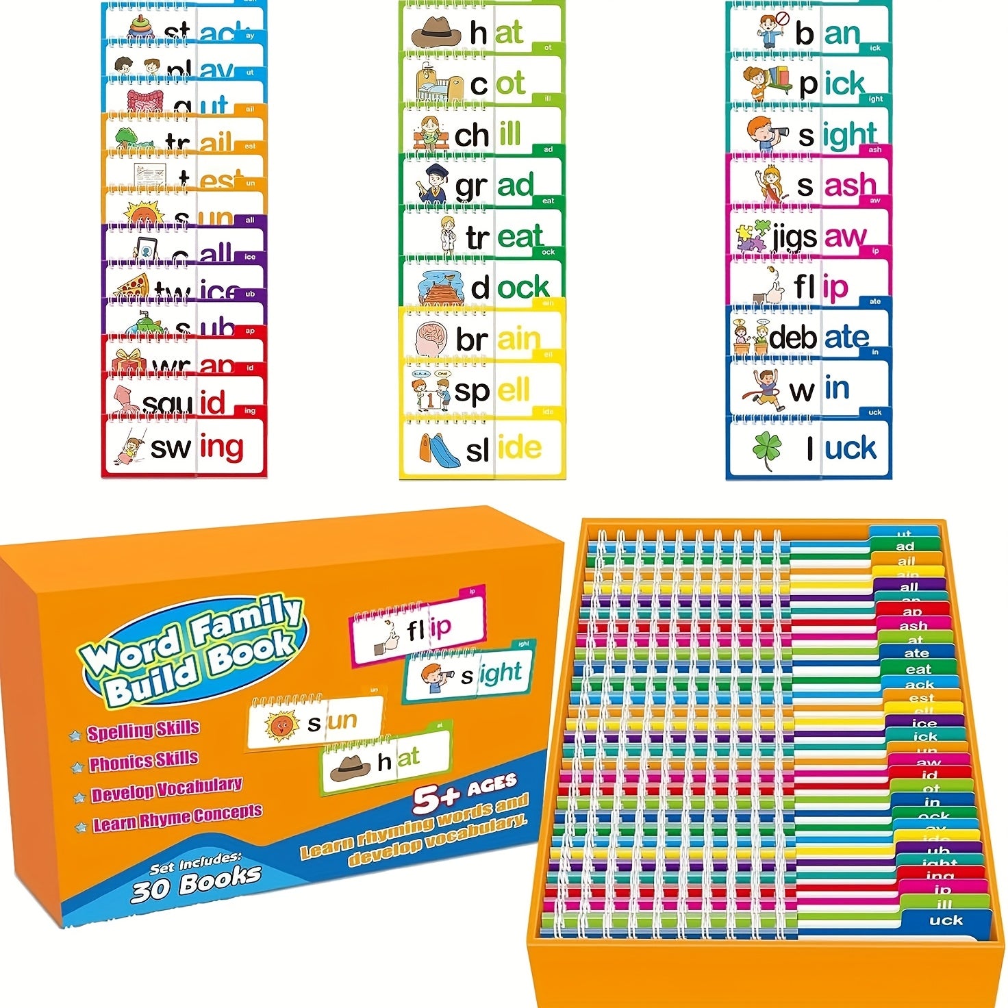 Alphabet Family Letter Sound Flashcards Phonics Learning Cards Rhyming Flip Book