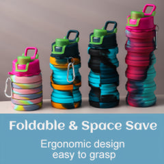 Collapsible Water Bottle 16oz BPA Silicone Hiking Travel Sports Cup