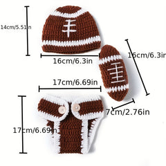 Newborn Football Crochet Outfit Set 3 Piece Photography Keepsake Ensemble