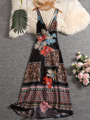 Plus Floral & Scarf Print Criss Cross V Neck Nipped Waist Cami Dress