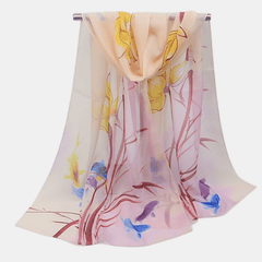 Lotus Printed Chiffon Silky Scarf Long Shawl Beach Scarf