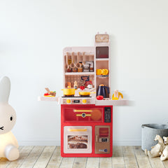 Kitchen Playset Pretend Food Toy Set w Real Sounds & Light Play Sink Stove