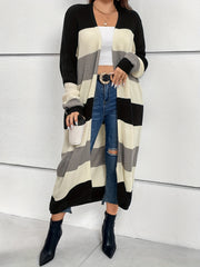 Colorblock Long Sleeve Longline Cardigan Women's Plus