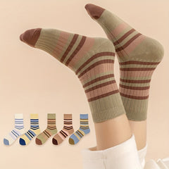 5 Pairs Striped Crew Socks Comfortable & Breathable All Match Women's Stockings