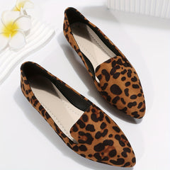 Leopard Print Flat Shoes Soft Sole Micro Suede Casual Flats