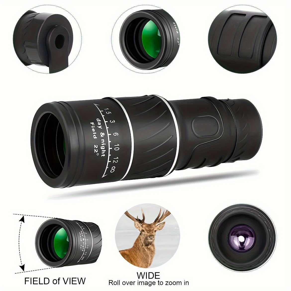 16x52 HD Monocular Wide Field View Night Camping Travel Bird Watching