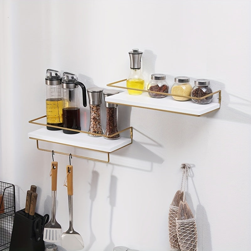 Golden Double Layer Storage Rack Wall Mounted Hook Rack