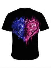 Skull Heart Pattern Print Men's Short Sleeve T-shirt