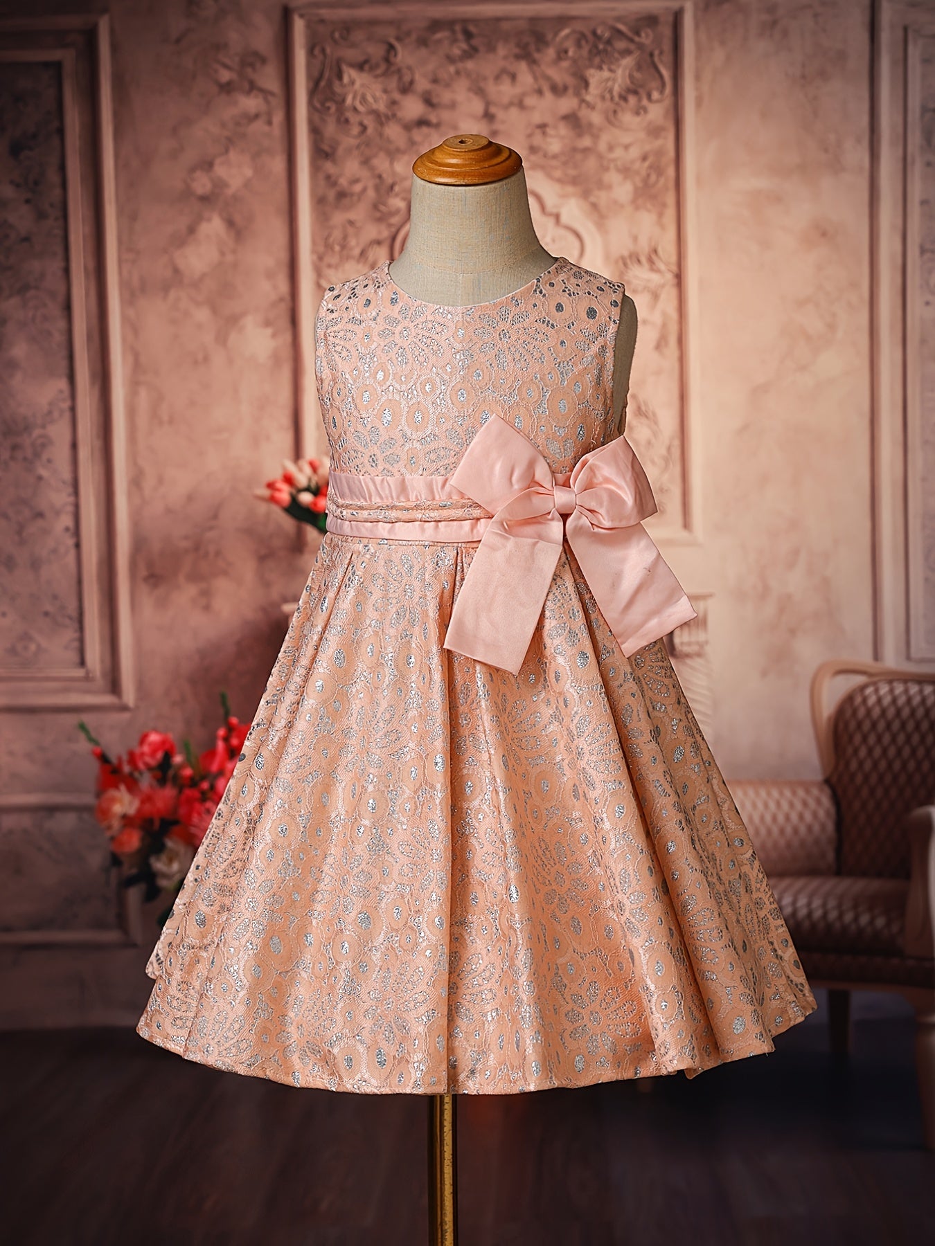 Flower Girls Wedding Outfit Bow Waisted Sleeveless Princess Dress
