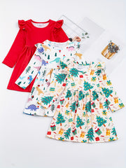 Toddler Girls Ruffled Sleeves Polka Dot Leopard Sunflower Princess Dress