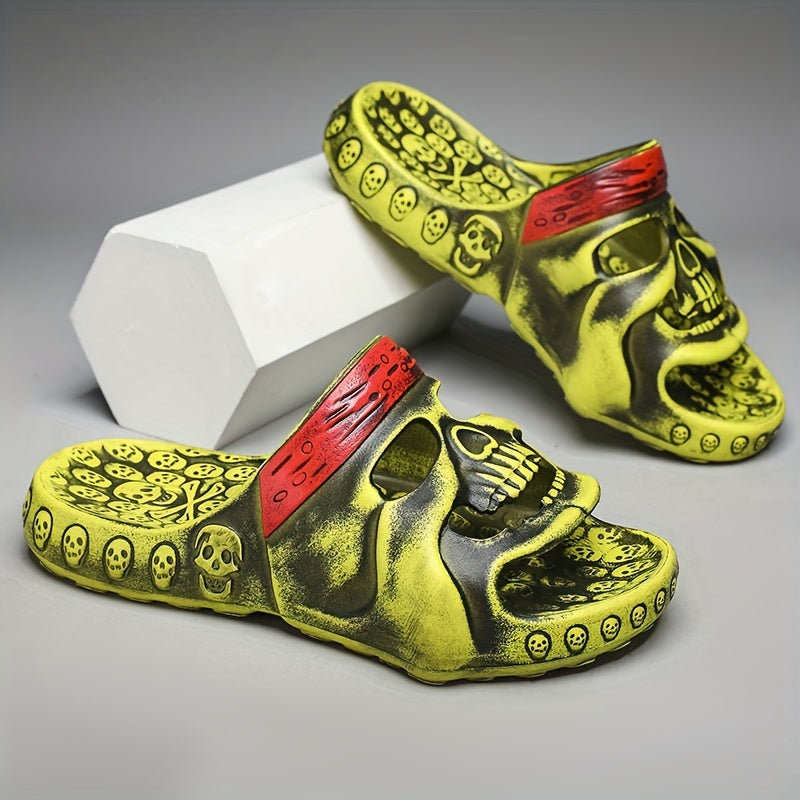 Men's Skull Slides Non Slip Slippers Open Toe Shoes Indoor Outdoor