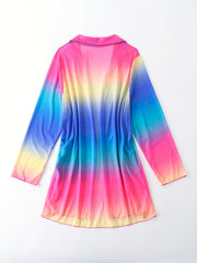 Ombre Print Long Sleeve Boho Cover Up