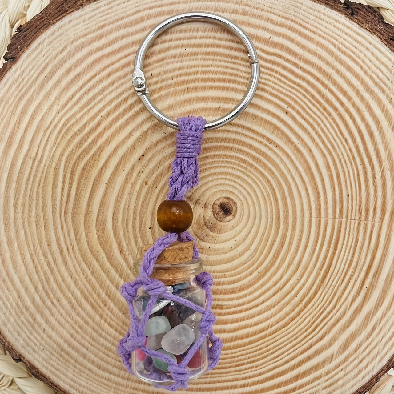 Small Natural Crystals Keychain Stones Bottle Pendant