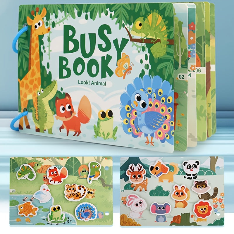 Colorful DIY Busy Book for Kids with Cartoon Animals & Numbers