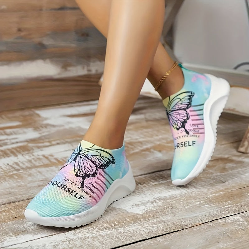 Women's Butterfly Print Mesh Tennis Shoes Lightweight Non-slip Travel Shoes
