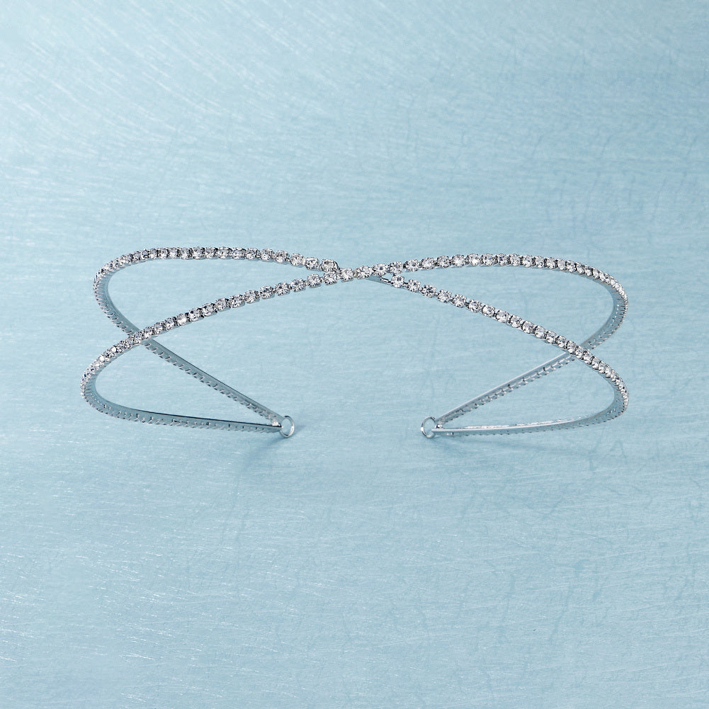 Double Row Cross Rhinestone Headband for Bridal Party Wedding